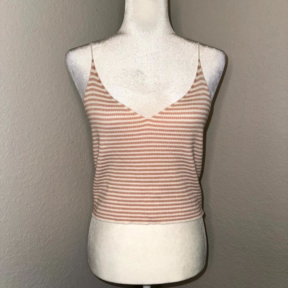 L.A. Hearts Cami Top Women's Large Pink Beige Striped Cropped Spaghetti Strap